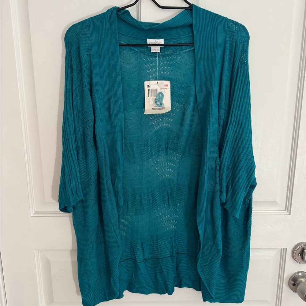 Jaclyn Smith Teal Textured Open Shrug Size 2X New With Tags - Picture 2 of 8